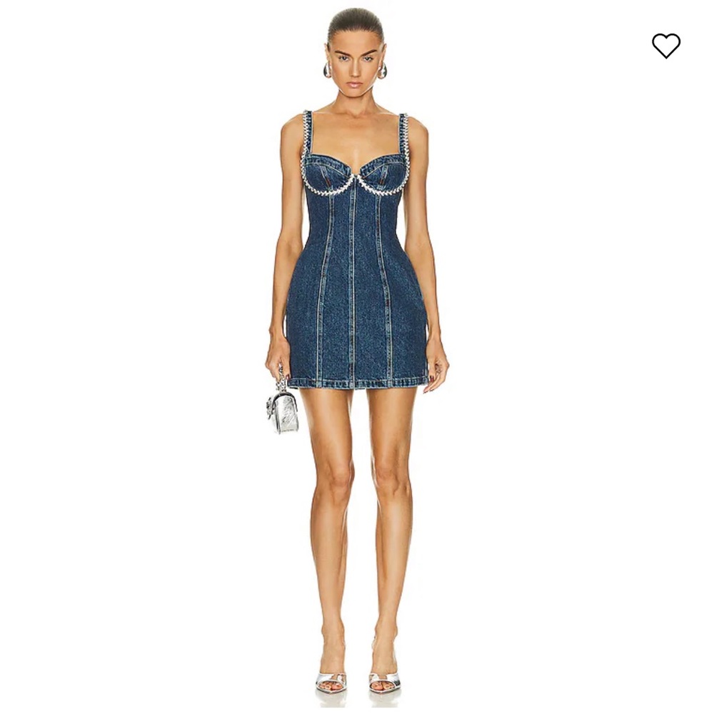 SOLD Self-Portrait Diamante Bust Denim Mini Dress
